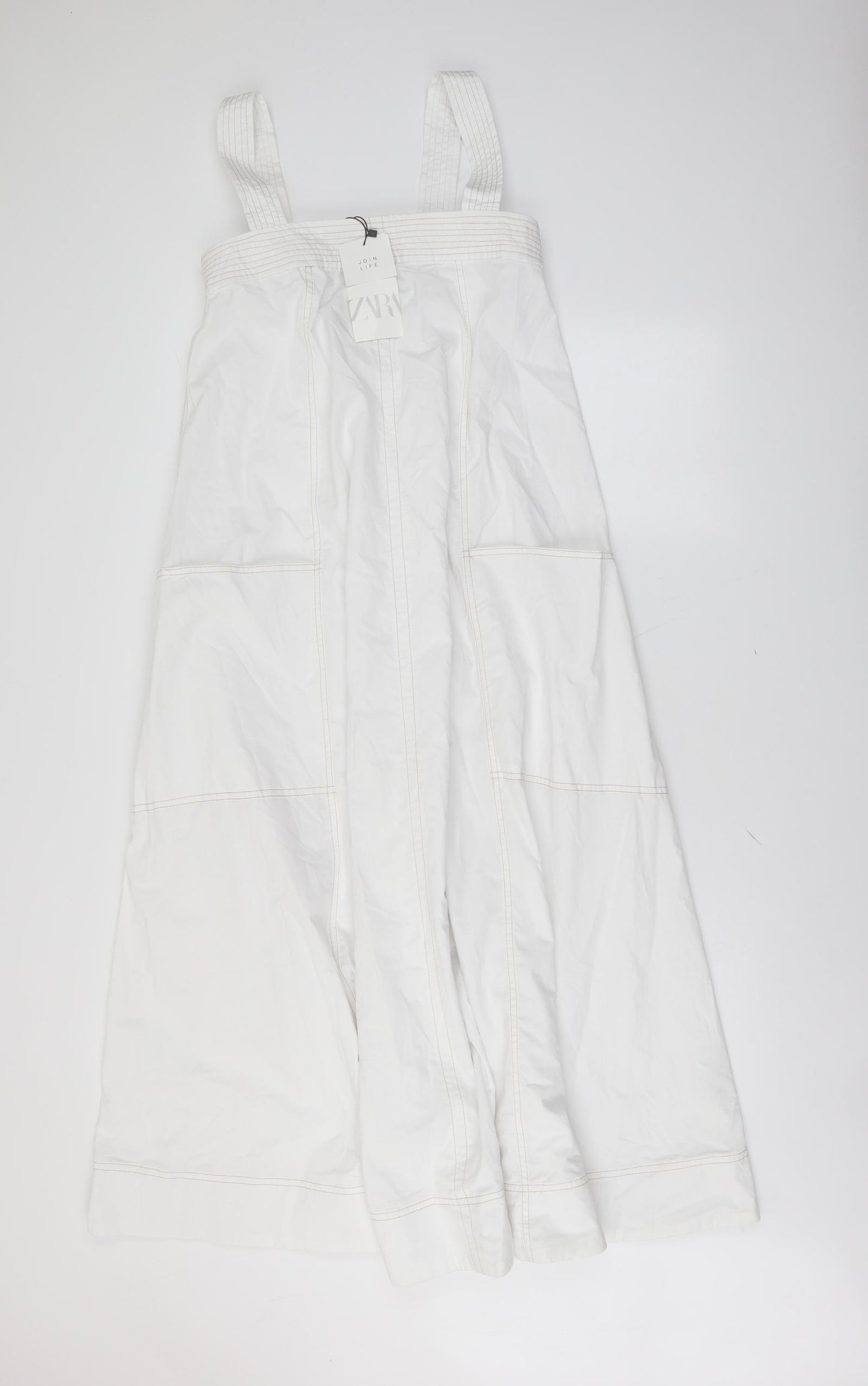 Zara Womens White Cotton Maxi Size S Square Neck Pullover