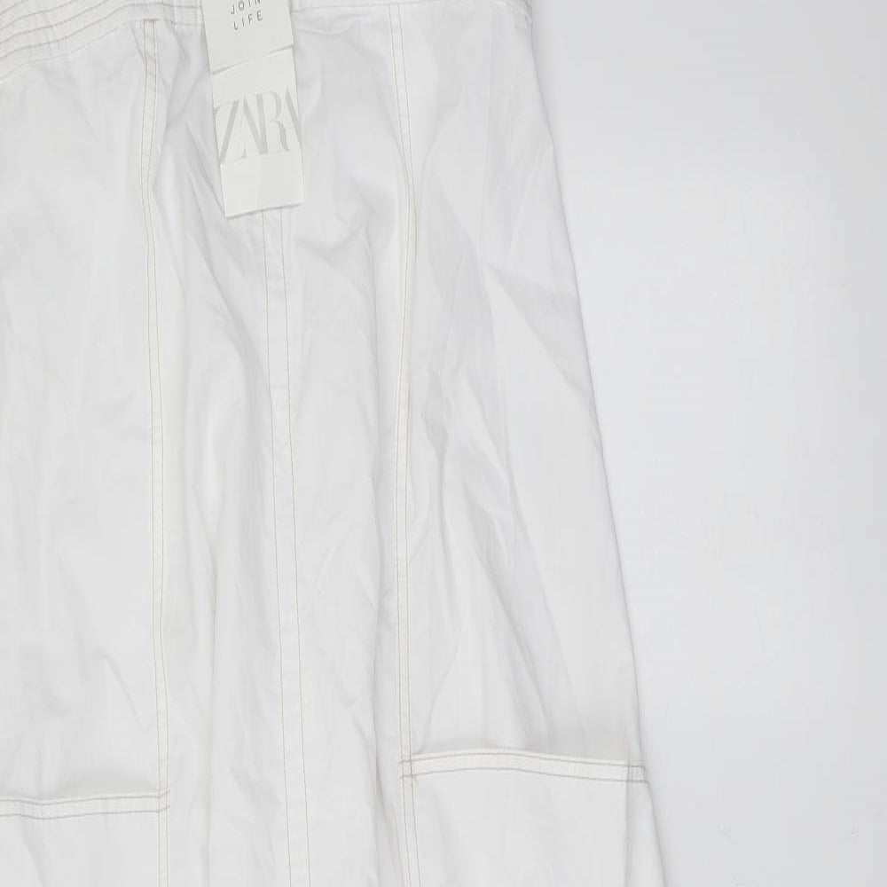 Zara Womens White Cotton Maxi Size S Square Neck Pullover