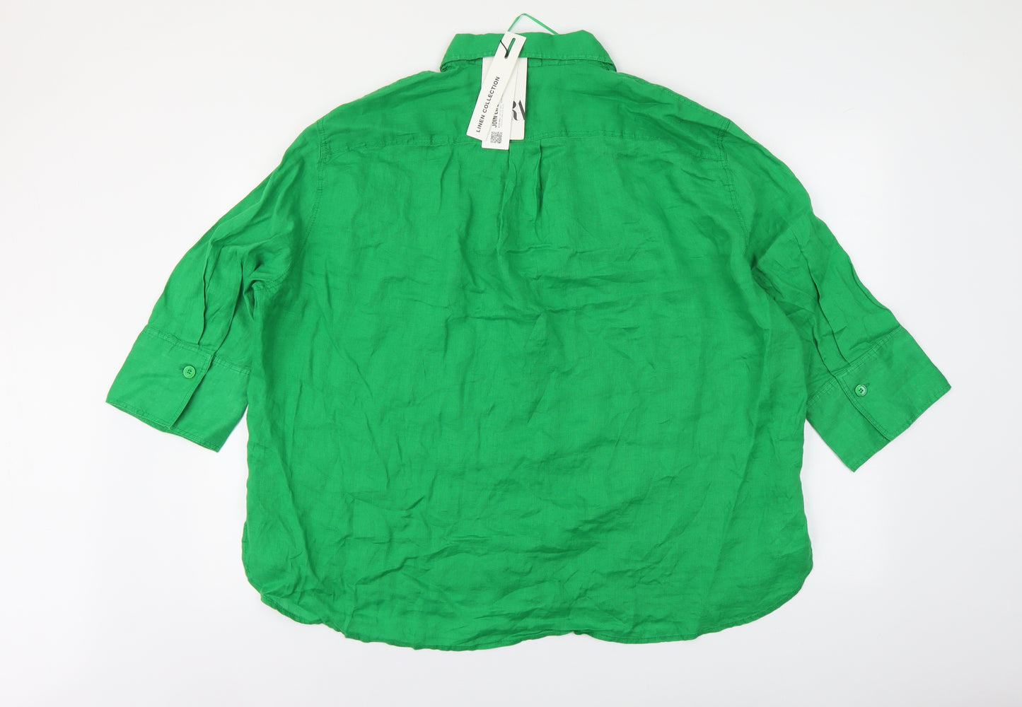 Zara Womens Green Linen Basic Button-Up Size 2XL V-Neck