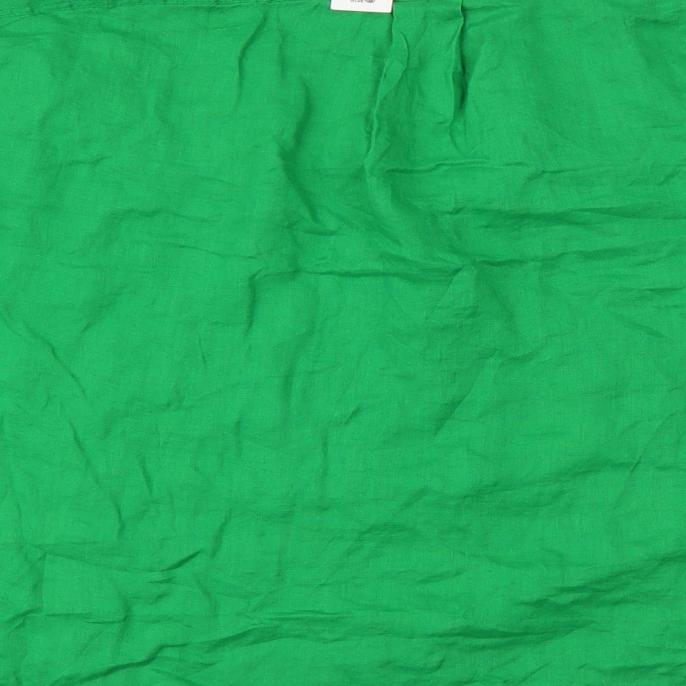 Zara Womens Green Linen Basic Button-Up Size 2XL V-Neck