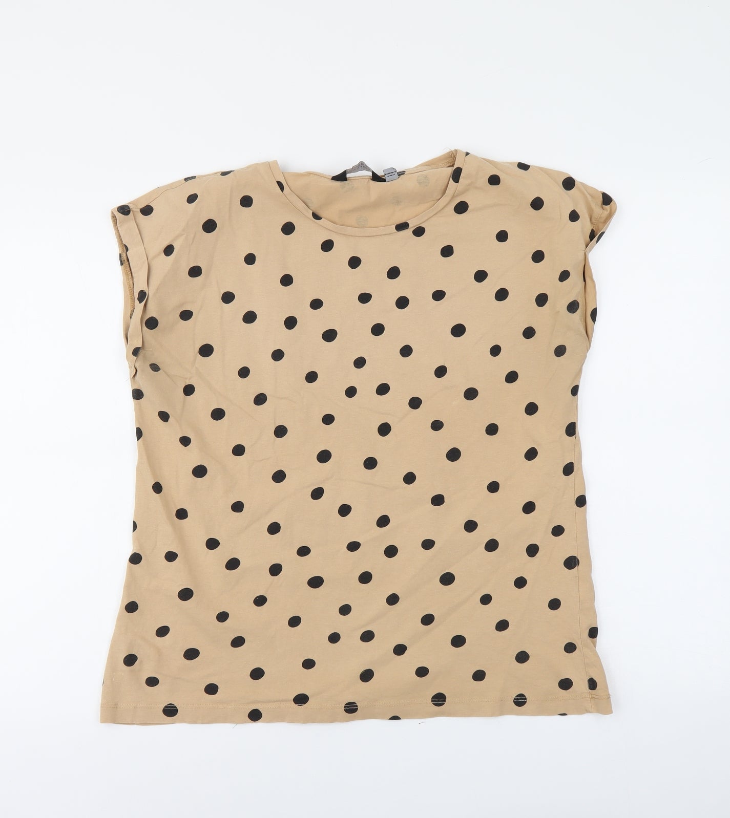 Dorothy Perkins Womens Beige Polka Dot Cotton Basic T-Shirt Size 16 Round Neck