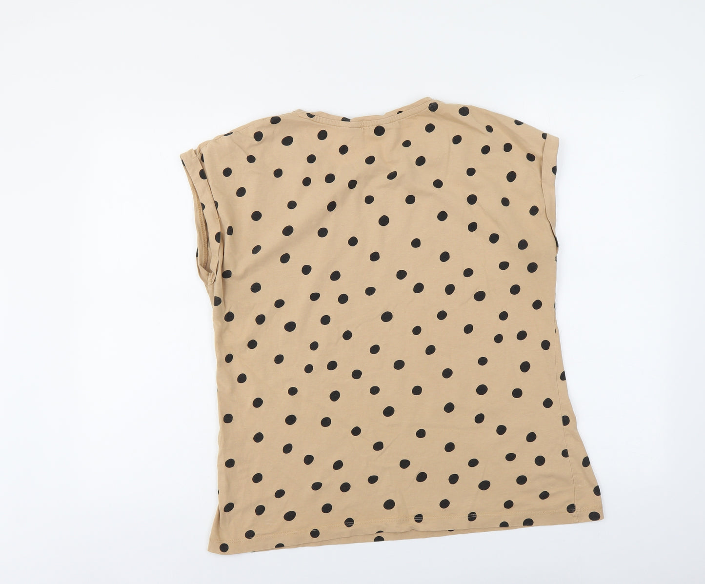Dorothy Perkins Womens Beige Polka Dot Cotton Basic T-Shirt Size 16 Round Neck
