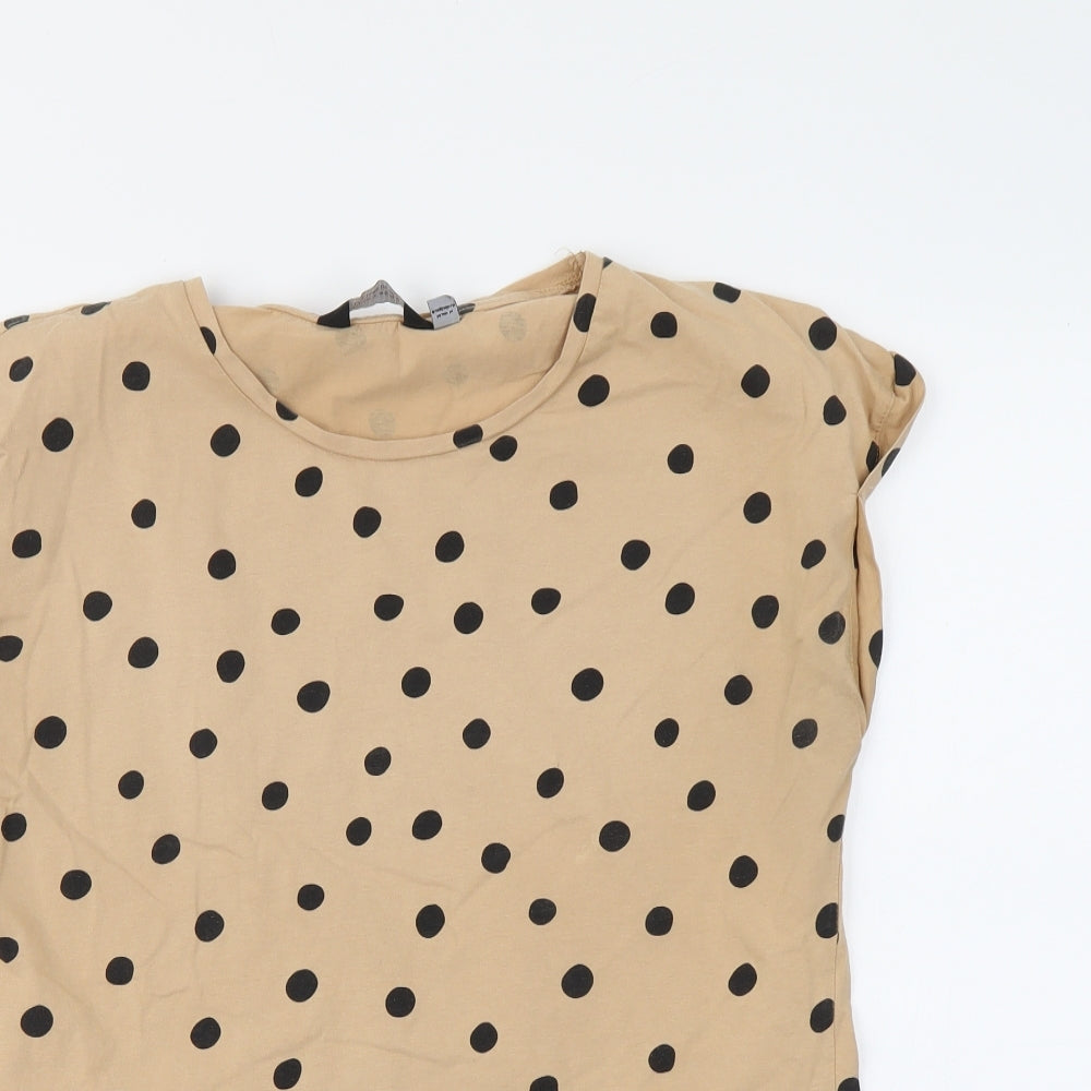 Dorothy Perkins Womens Beige Polka Dot Cotton Basic T-Shirt Size 16 Round Neck