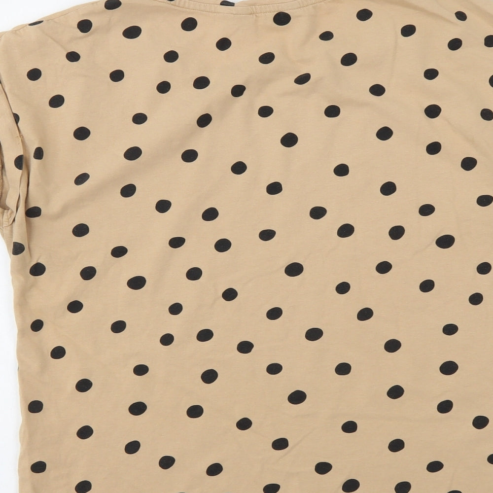 Dorothy Perkins Womens Beige Polka Dot Cotton Basic T-Shirt Size 16 Round Neck