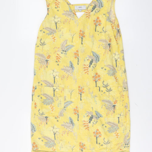 NEXT Womens Yellow Geometric Linen A-Line Size 10 V-Neck Pullover