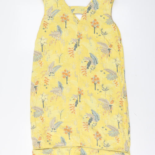 NEXT Womens Yellow Geometric Linen A-Line Size 10 V-Neck Pullover