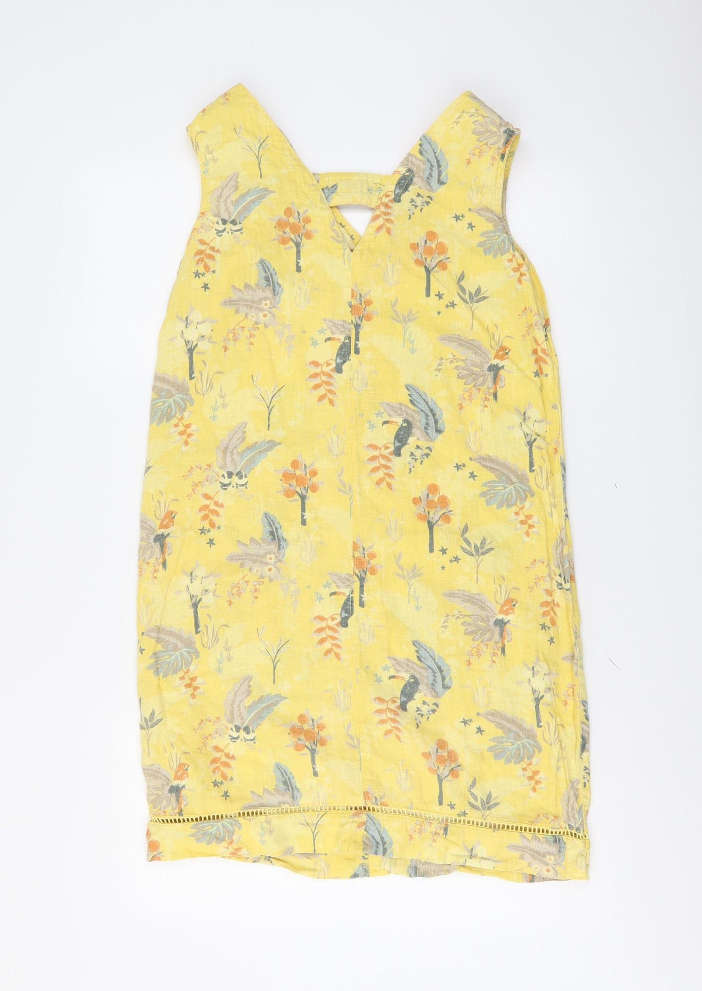 NEXT Womens Yellow Geometric Linen A-Line Size 10 V-Neck Pullover