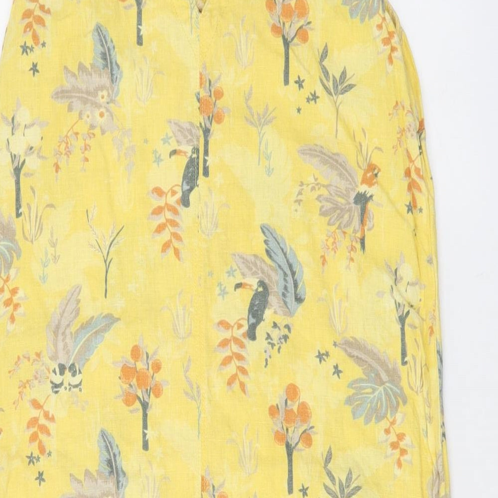 NEXT Womens Yellow Geometric Linen A-Line Size 10 V-Neck Pullover