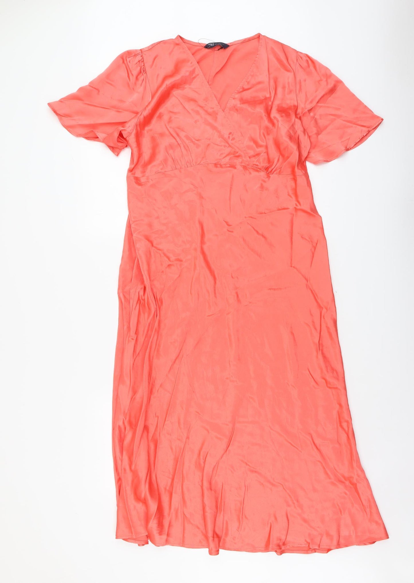 Marks and Spencer Womens Orange Viscose Maxi Size 18 V-Neck Pullover