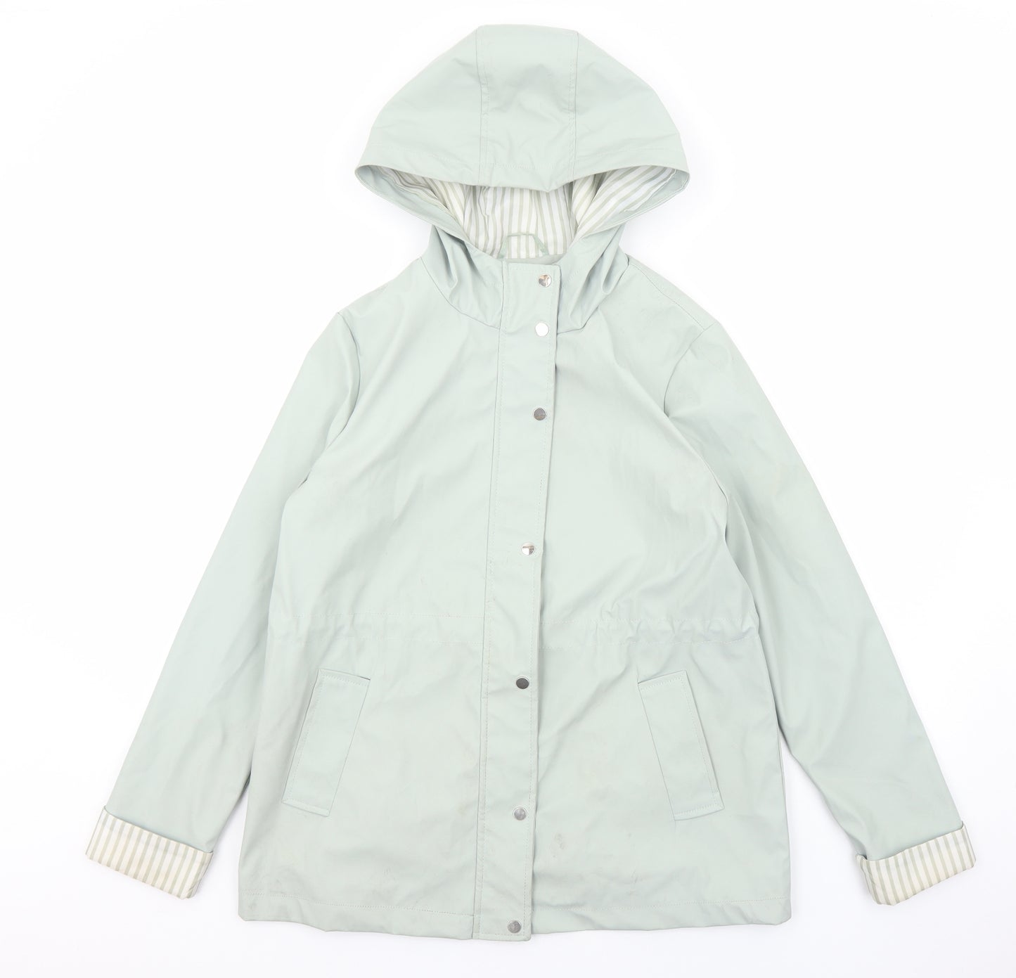 New Look Womens Green Striped Rain Coat Coat Size 10 Zip