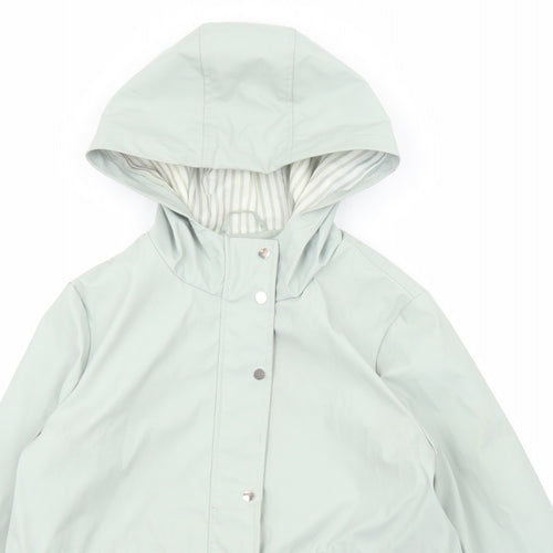 New Look Womens Green Striped Rain Coat Coat Size 10 Zip