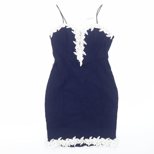 NB Avenue Womens Blue Floral Viscose Bodycon Size 8 Sweetheart Zip