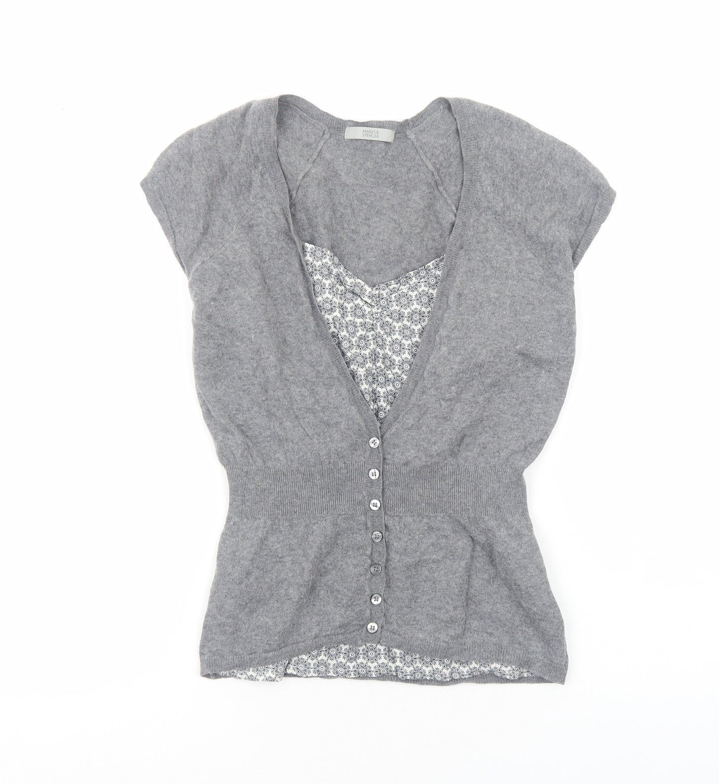 Marks and Spencer Womens Grey Geometric Acrylic Basic Blouse Size 12 Square Neck - Twin Set
