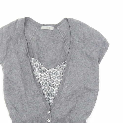 Marks and Spencer Womens Grey Geometric Acrylic Basic Blouse Size 12 Square Neck - Twin Set