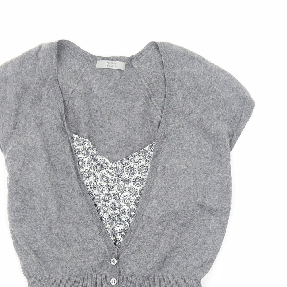 Marks and Spencer Womens Grey Geometric Acrylic Basic Blouse Size 12 Square Neck - Twin Set