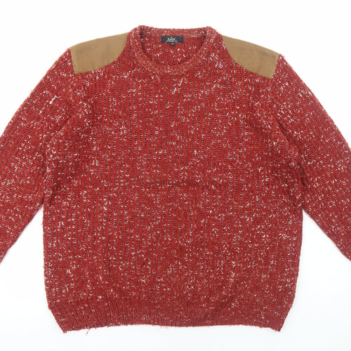 Easy Mens Red Round Neck Acrylic Pullover Jumper Size XL Long Sleeve