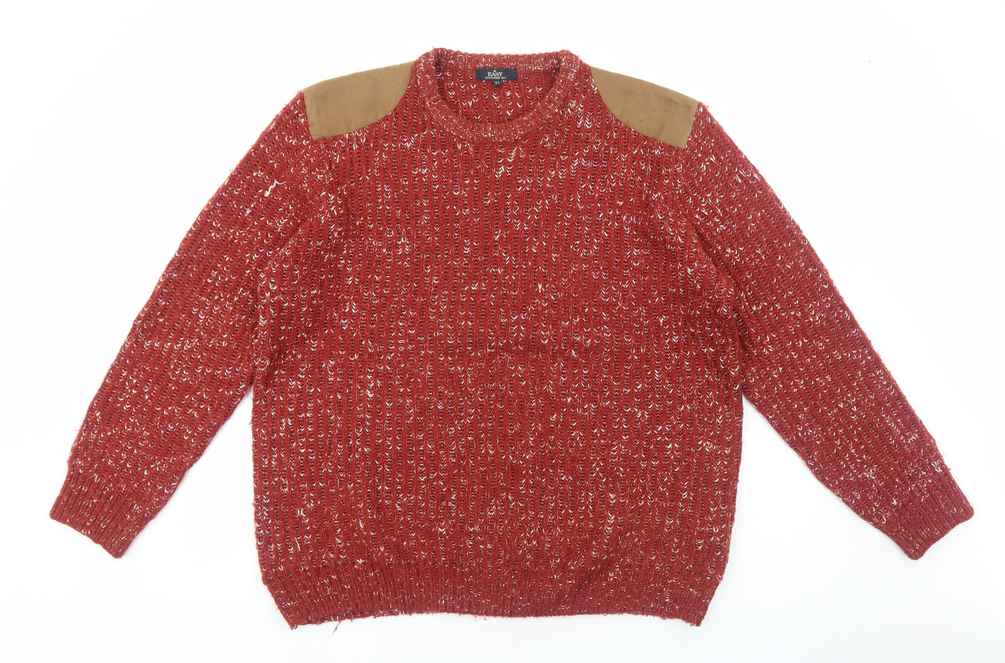 Easy Mens Red Round Neck Acrylic Pullover Jumper Size XL Long Sleeve