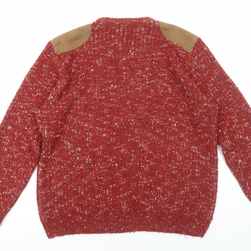 Easy Mens Red Round Neck Acrylic Pullover Jumper Size XL Long Sleeve