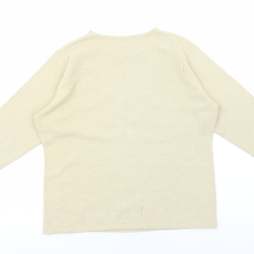 EWM Womens Beige Round Neck Acrylic Pullover Jumper Size M - Floral