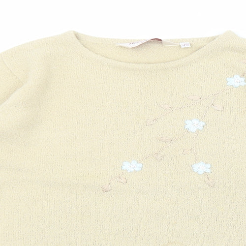 EWM Womens Beige Round Neck Acrylic Pullover Jumper Size M - Floral