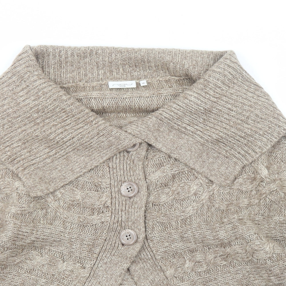 New Look Womens Brown Round Neck Acrylic Cardigan Jumper Size 16