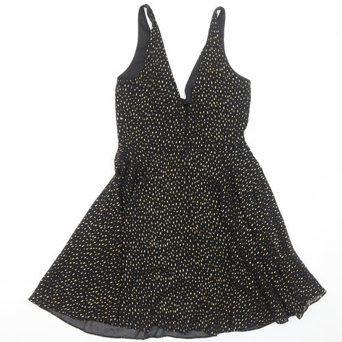 Miss Selfridge Womens Black Geometric Polyester Fit & Flare Size 8 V-Neck Zip