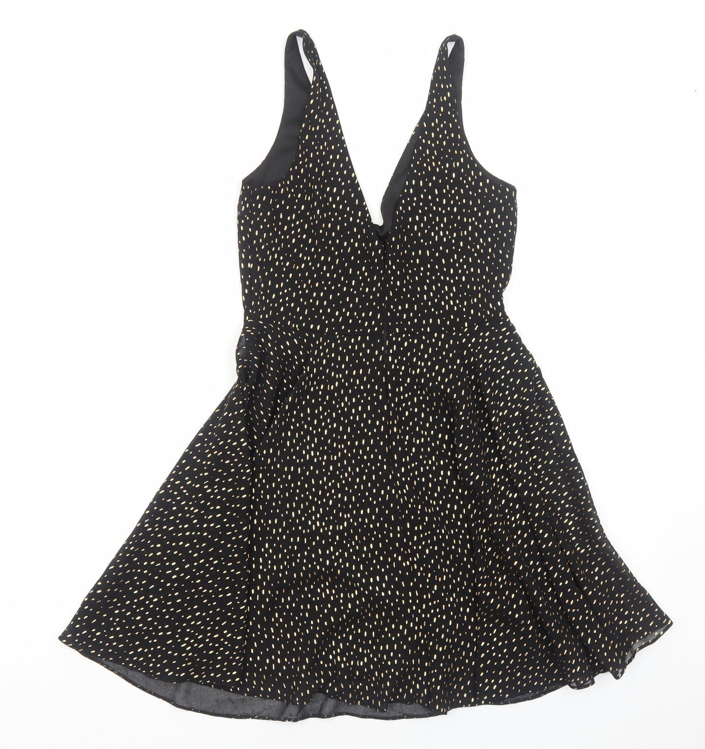 Miss Selfridge Womens Black Geometric Polyester Fit & Flare Size 8 V-Neck Zip