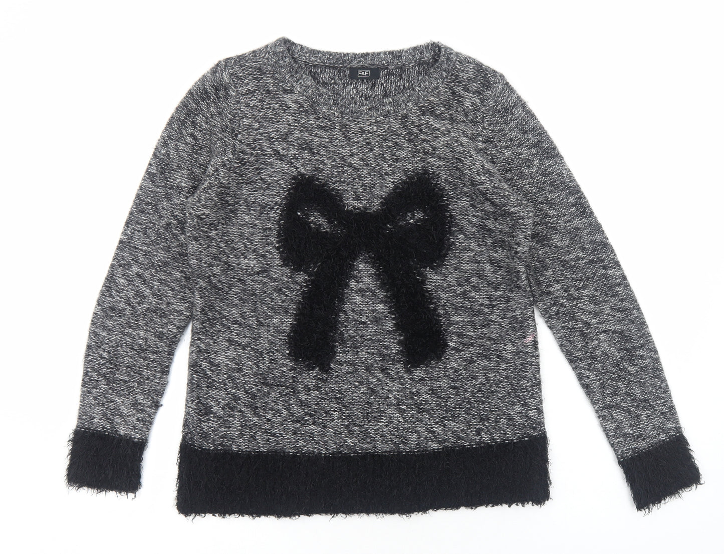 F&F Womens Black Round Neck Acrylic Pullover Jumper Size 12 - Ribbon