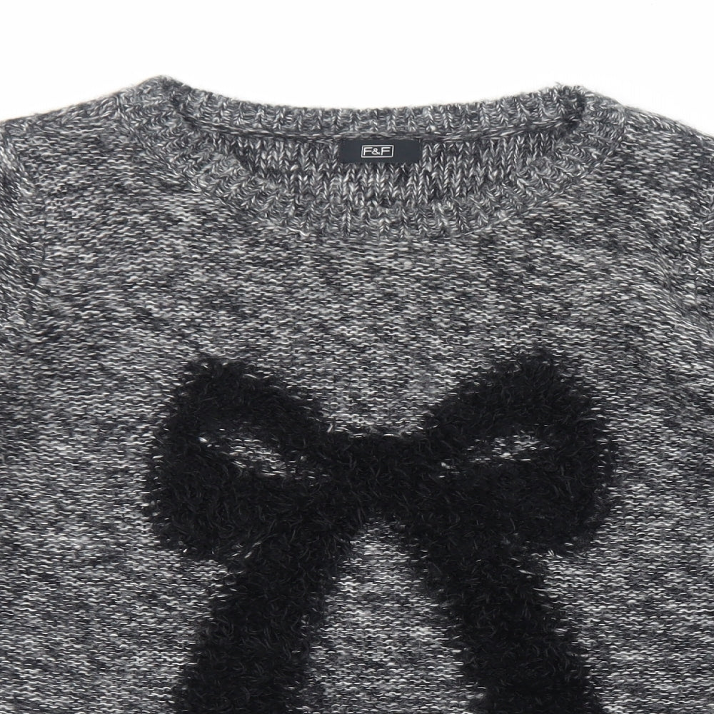 F&F Womens Black Round Neck Acrylic Pullover Jumper Size 12 - Ribbon