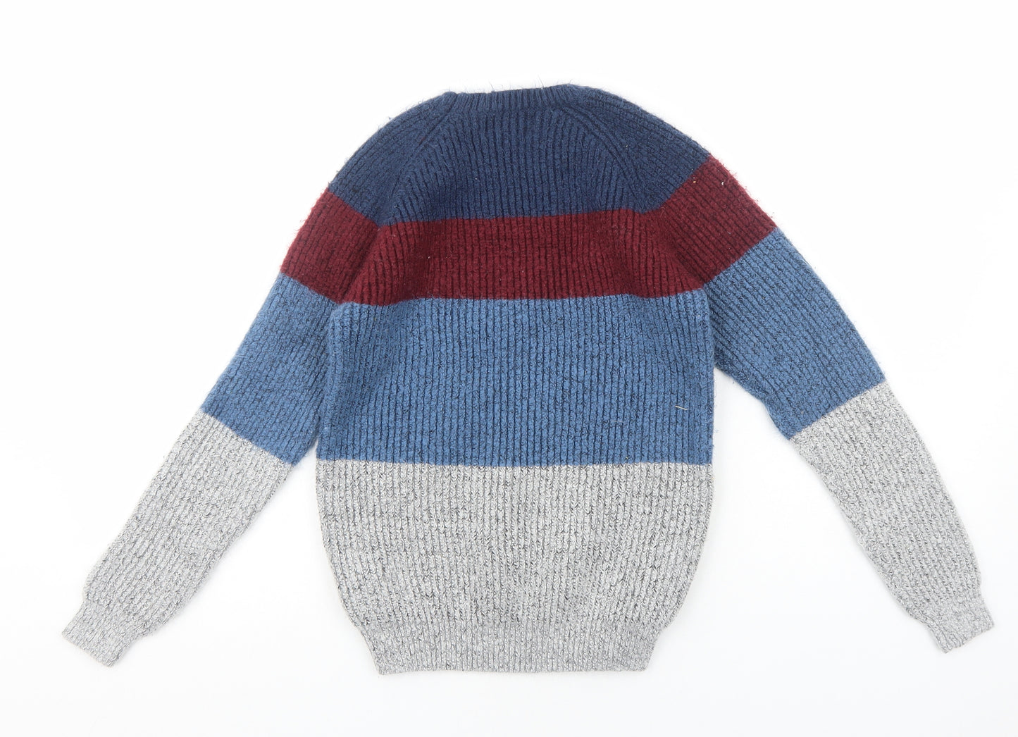 Matalan Boys Blue Round Neck Colourblock Acrylic Pullover Jumper Size 13 Years Pullover