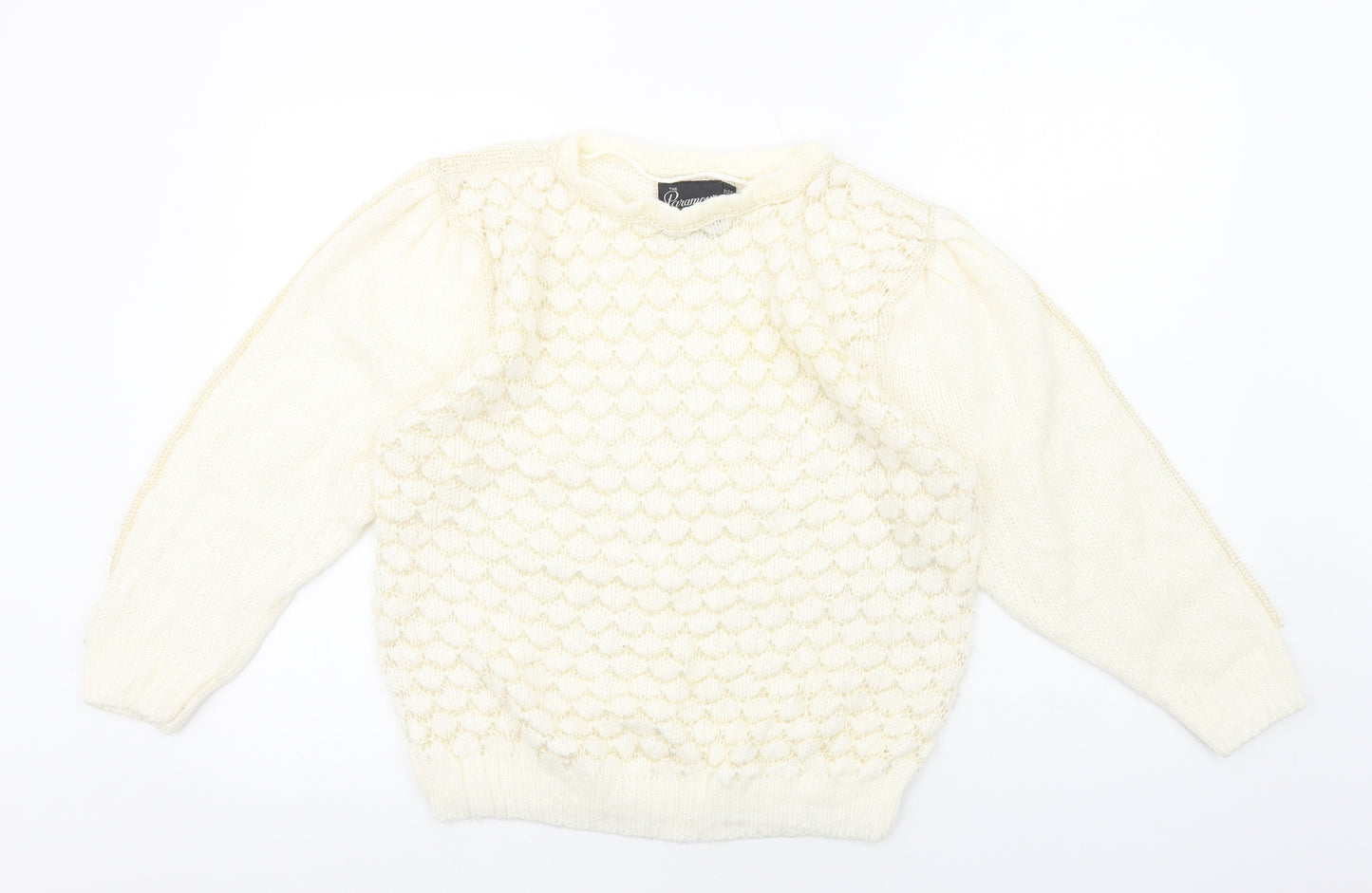 Paramour Womens White Round Neck Acrylic Pullover Jumper One Size