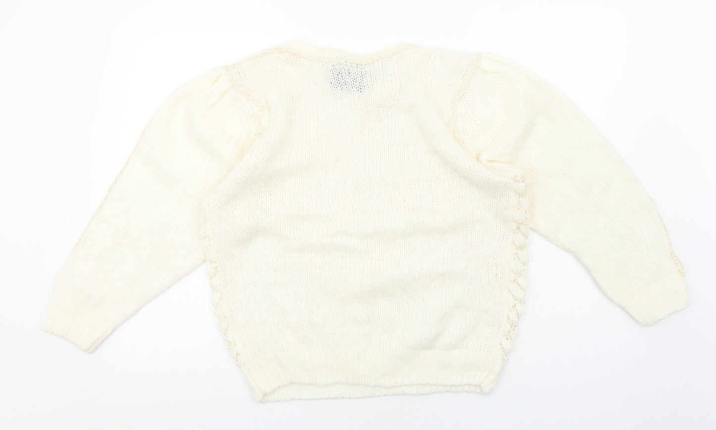 Paramour Womens White Round Neck Acrylic Pullover Jumper One Size