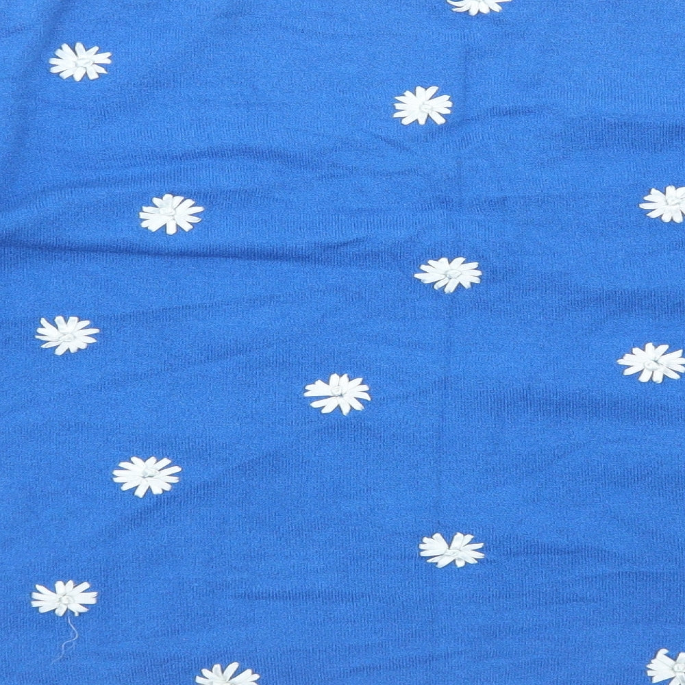 Kaliko Womens Blue Floral Viscose Basic T-Shirt Size 14 V-Neck - Daisy Flower Detail