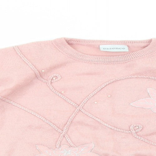 essence Womens Pink Round Neck Polyester Pullover Jumper Size M