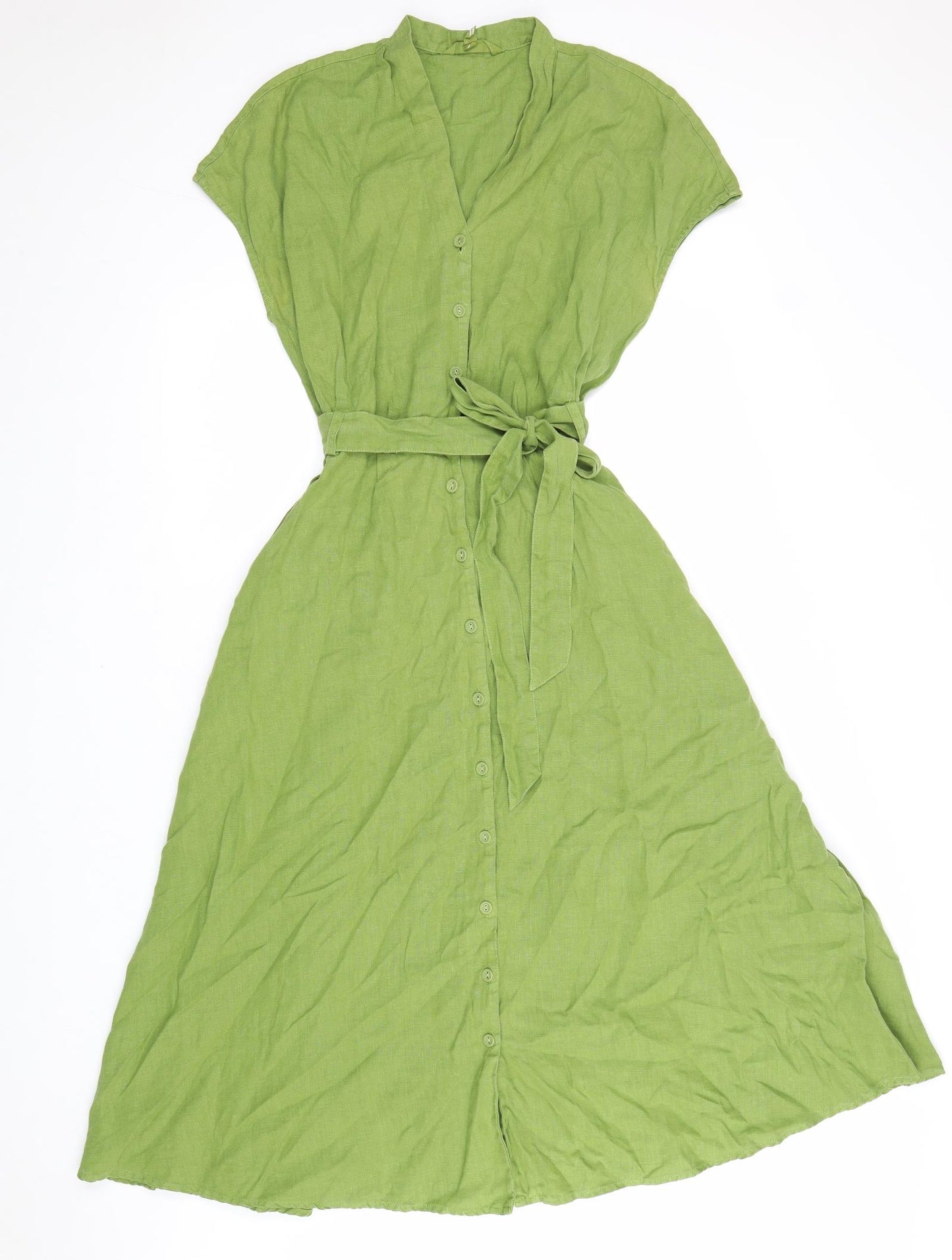 Seasalt Womens Green Linen Fit & Flare Size 12 V-Neck Button