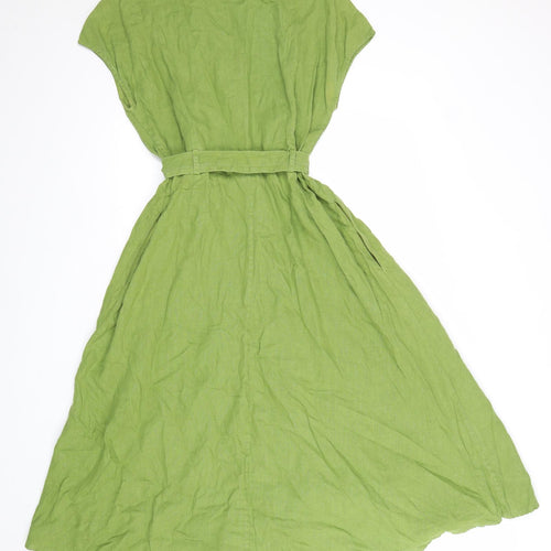 Seasalt Womens Green Linen Fit & Flare Size 12 V-Neck Button