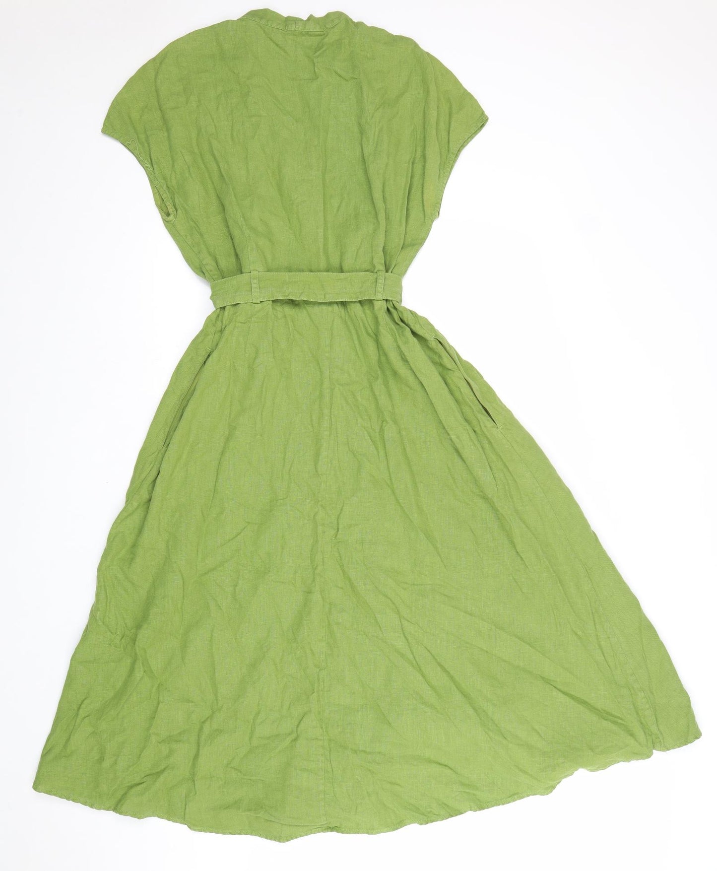 Seasalt Womens Green Linen Fit & Flare Size 12 V-Neck Button