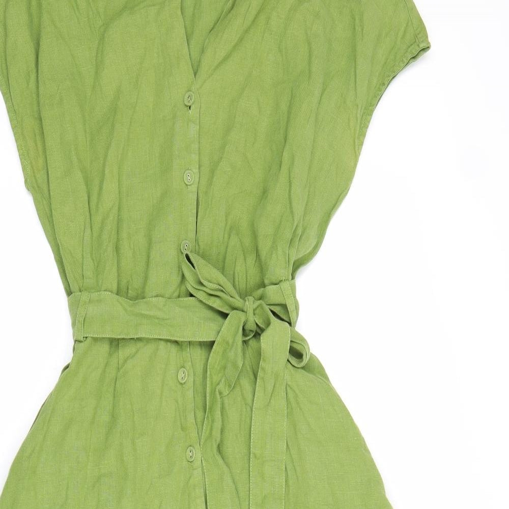 Seasalt Womens Green Linen Fit & Flare Size 12 V-Neck Button