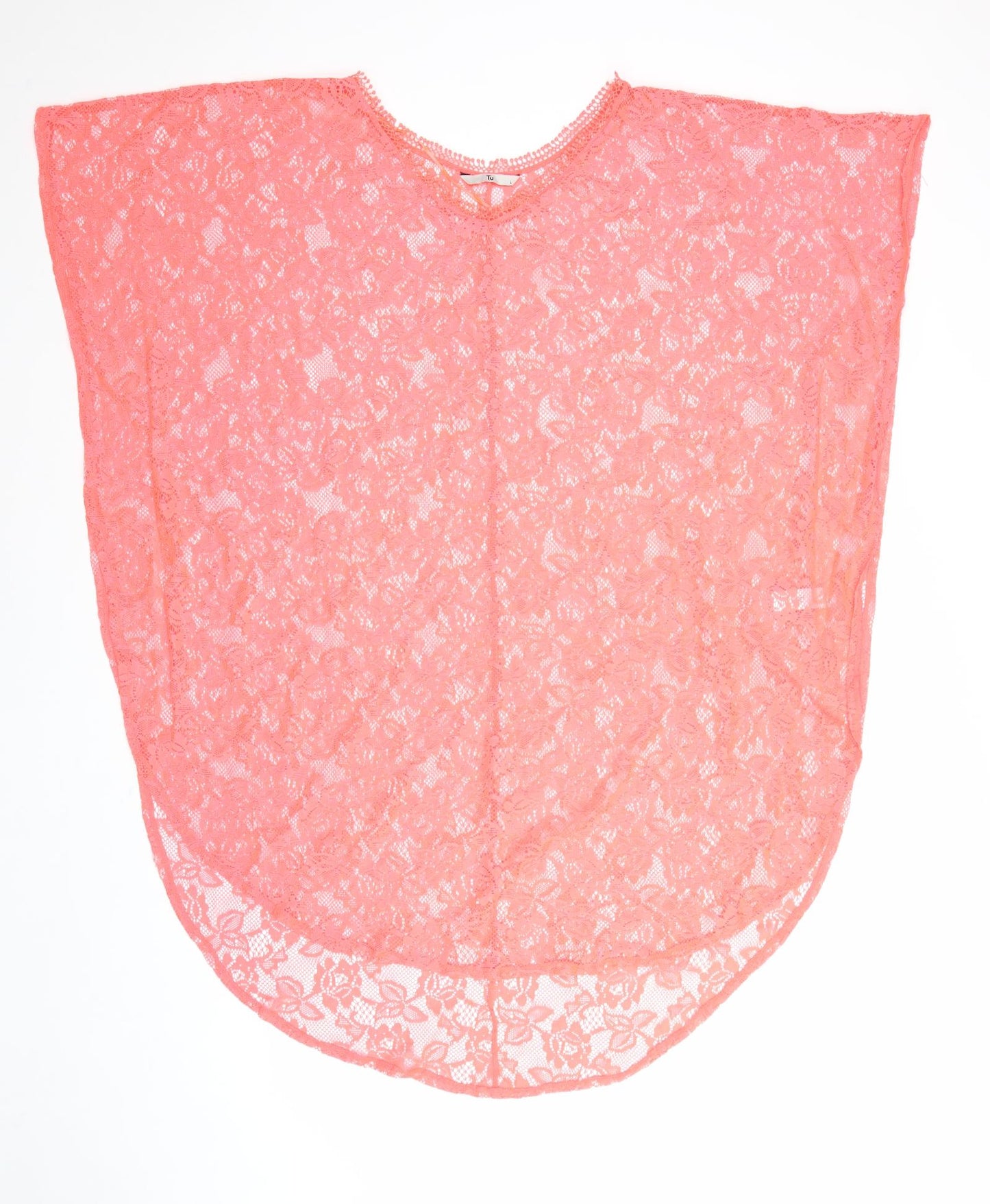 TU Womens Pink Geometric Polyester Kimono Blouse Size L Round Neck