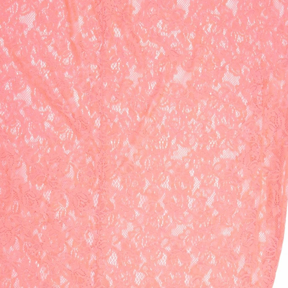 TU Womens Pink Geometric Polyester Kimono Blouse Size L Round Neck