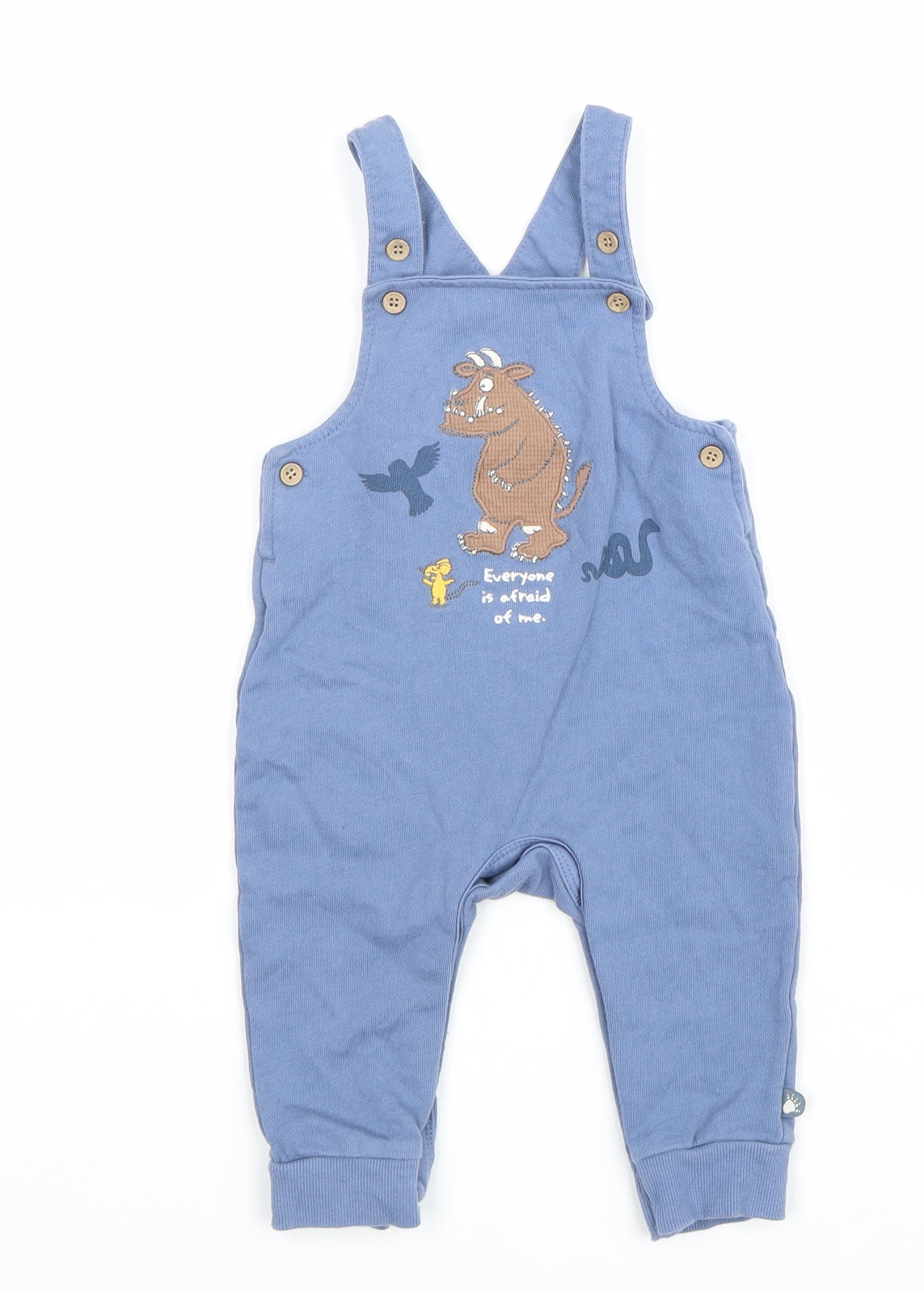TU Baby Blue Cotton Dungaree One-Piece Size 9-12 Months Snap - Cute Monster