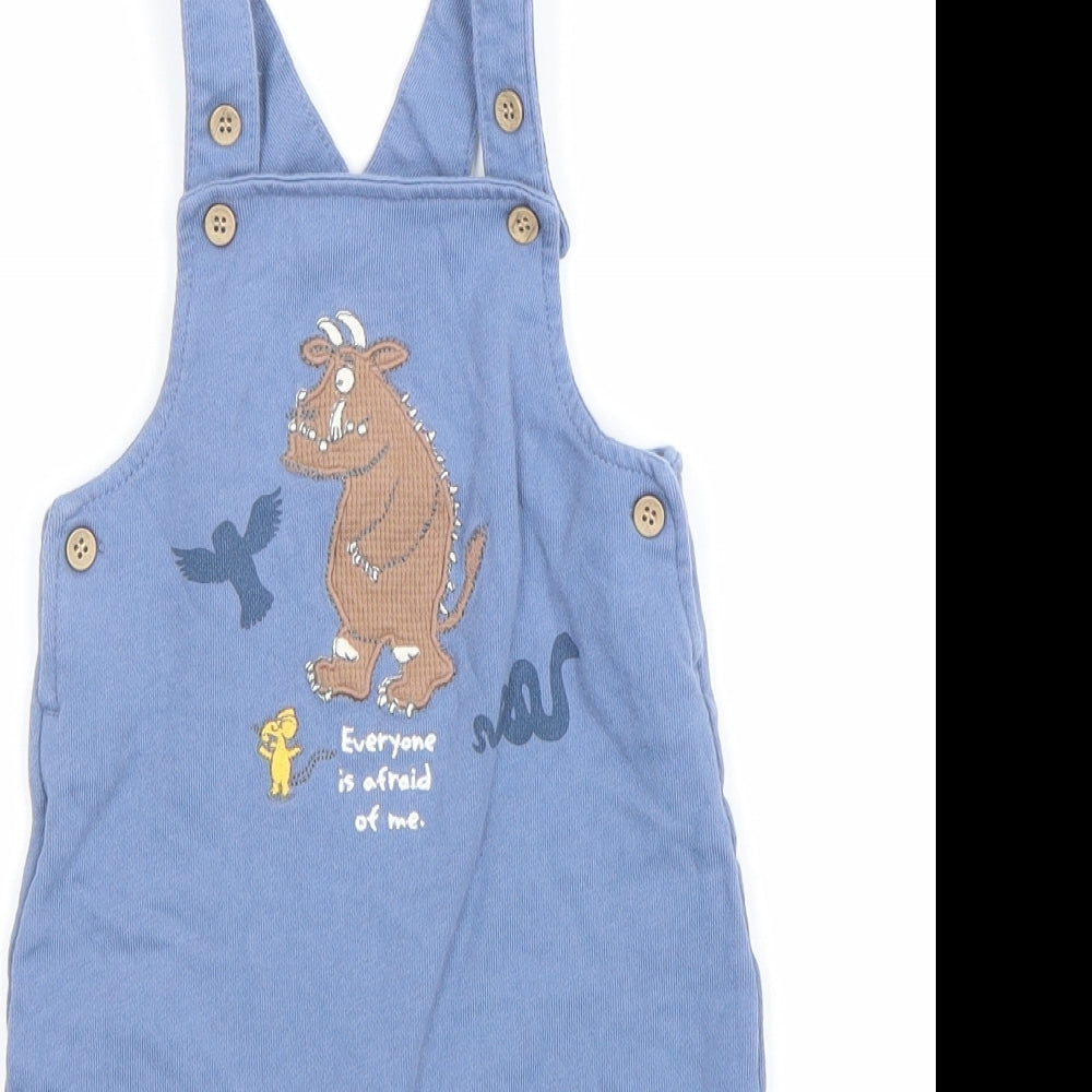 TU Baby Blue Cotton Dungaree One-Piece Size 9-12 Months Snap - Cute Monster