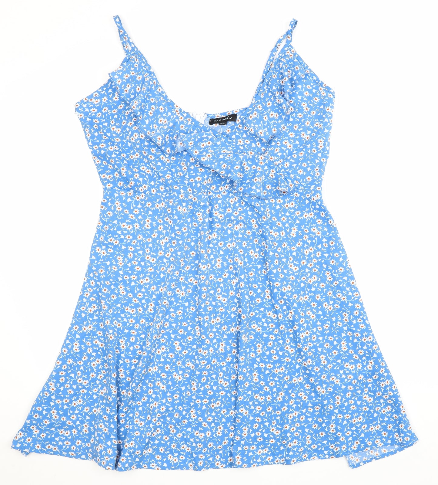 Blue Vanilla Womens Blue Floral Polyester Fit & Flare Size 16 V-Neck Zip