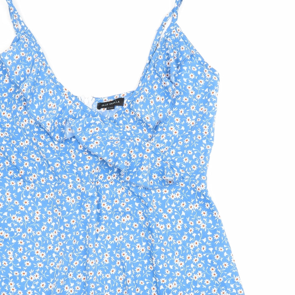 Blue Vanilla Womens Blue Floral Polyester Fit & Flare Size 16 V-Neck Zip