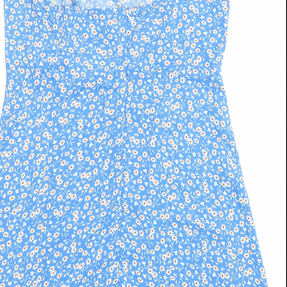 Blue Vanilla Womens Blue Floral Polyester Fit & Flare Size 16 V-Neck Zip