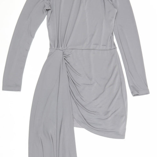 Zara Womens Grey Polyester Bodycon Size S High Neck Button
