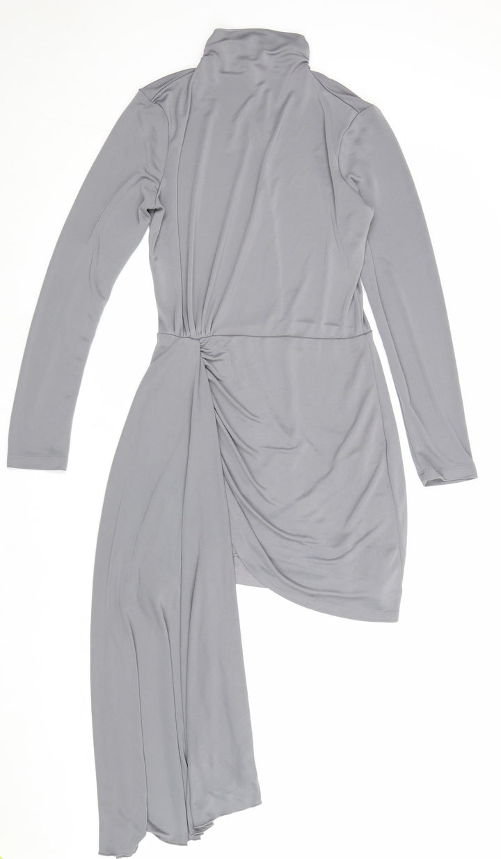Zara Womens Grey Polyester Bodycon Size S High Neck Button