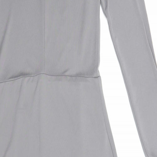 Zara Womens Grey Polyester Bodycon Size S High Neck Button