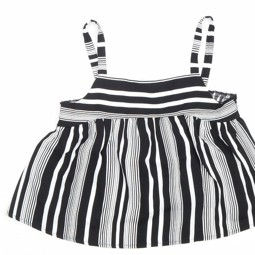 Primark Girls Black Striped Polyester Basic Blouse Size 10-11 Years Square Neck Pullover