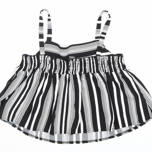 Primark Girls Black Striped Polyester Basic Blouse Size 10-11 Years Square Neck Pullover